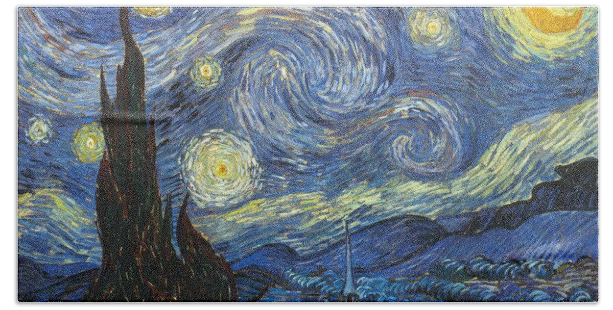 1889 Bath Sheet featuring the painting Starry Night by Vincent Van Gogh