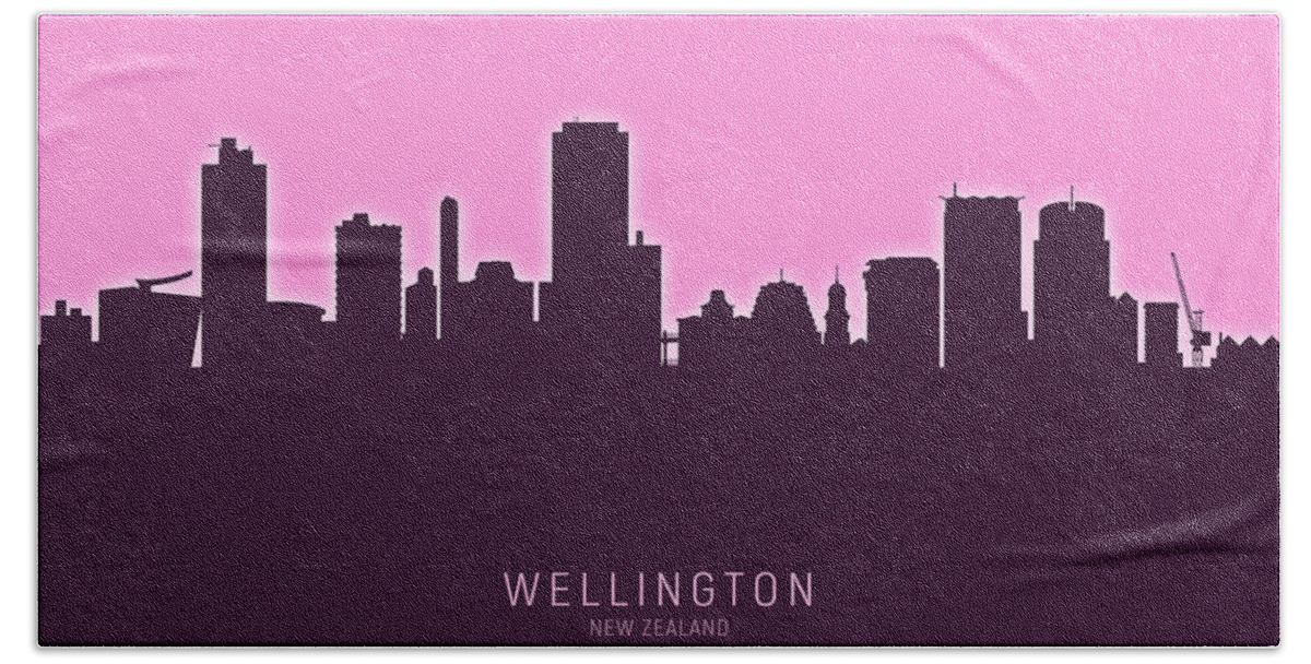 Wellington Hand Towel featuring the digital art Wellington New Zealand Skyline #25 by Michael Tompsett
