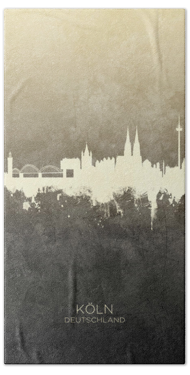 Cologne Hand Towel featuring the digital art Cologne Germany Skyline by Michael Tompsett