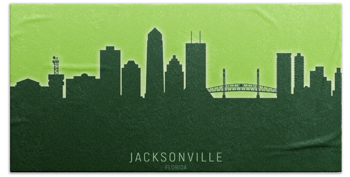 Jacksonville Hand Towel featuring the digital art Jacksonville Florida Skyline #26 by Michael Tompsett