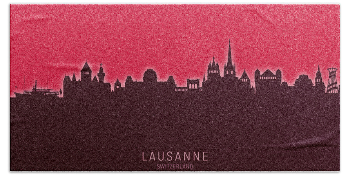 Lausanne Hand Towel featuring the digital art Lausanne Switzerland Skyline by Michael Tompsett