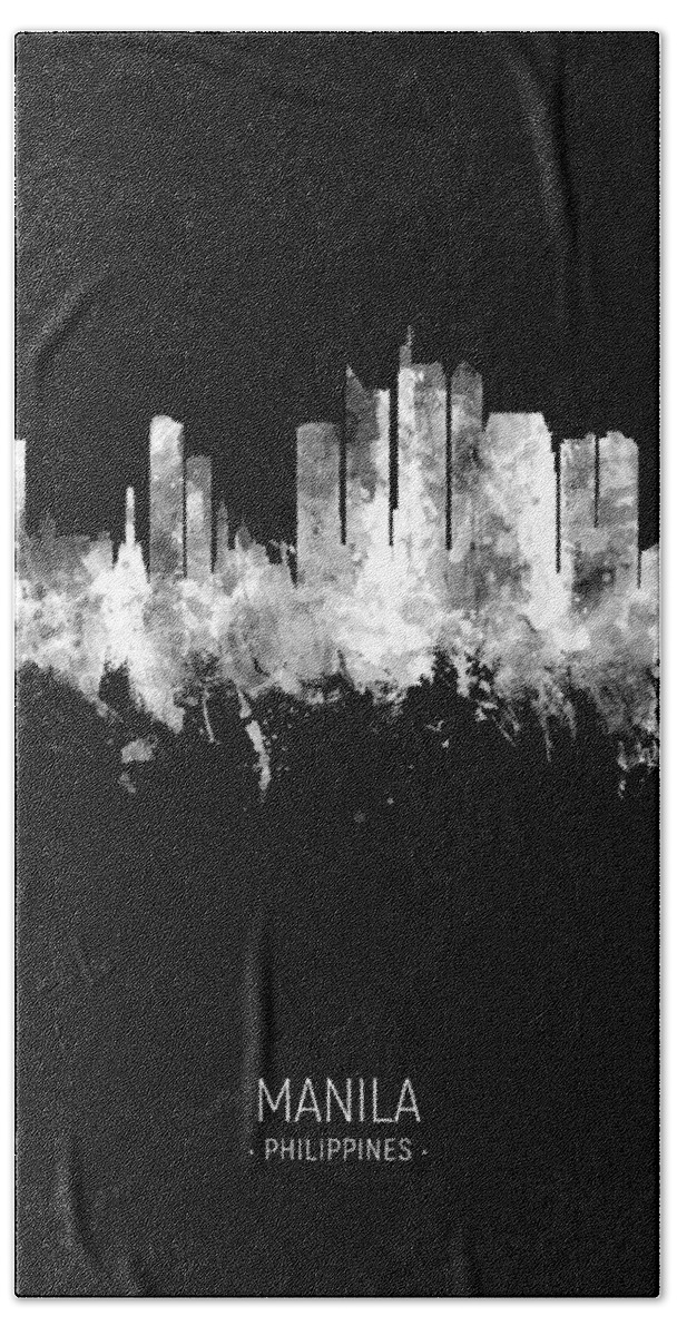 Manila Hand Towel featuring the digital art Manila Philippines Skyline #26 by Michael Tompsett