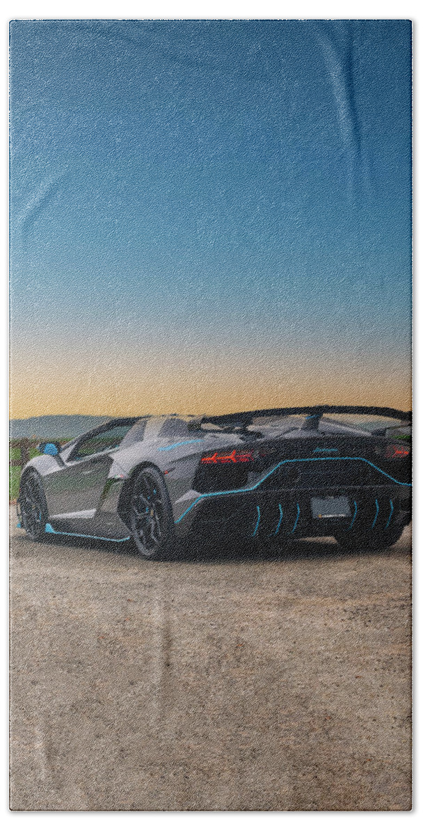 Lamborghini Bath Towel featuring the photograph #Lamborghini #Aventador #SVJ #Roadster #Print #27 by ItzKirb Photography