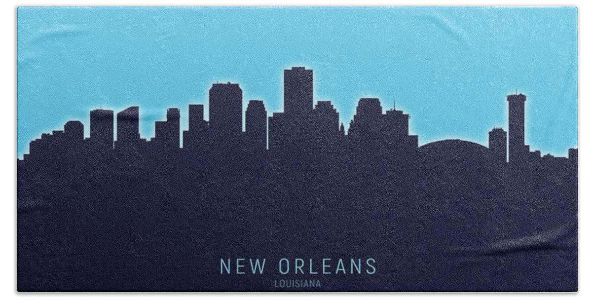 New Orleans Hand Towel featuring the digital art New Orleans Louisiana Skyline #27 by Michael Tompsett
