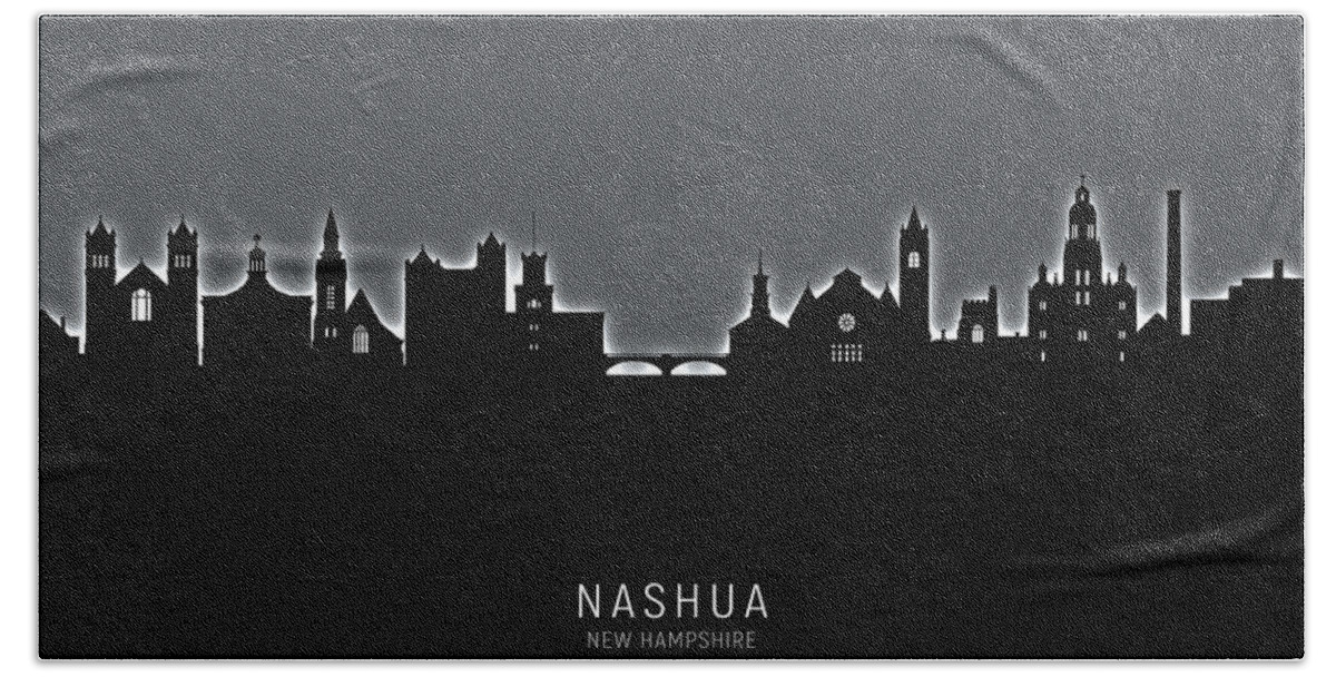 Nashua Hand Towel featuring the digital art Nashua New Hampshire Skyline by Michael Tompsett