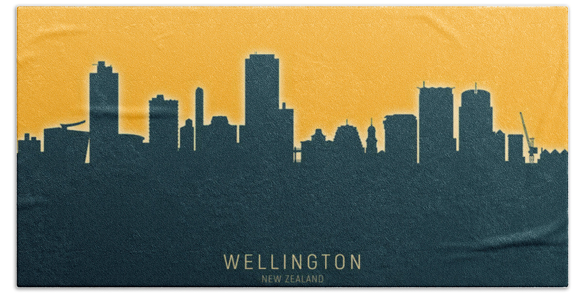 Wellington Hand Towel featuring the digital art Wellington New Zealand Skyline #28 by Michael Tompsett