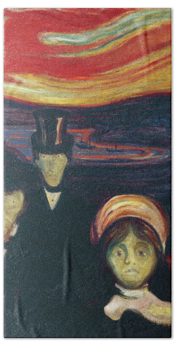 Anxiety Hand Towel featuring the painting Anxiety by Edvard Munch