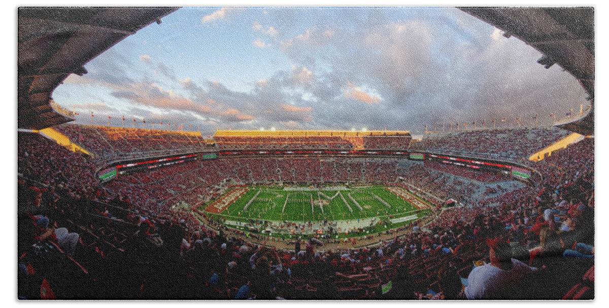 Gameday Bath Towel featuring the photograph Bama Spell Out Bryant-Denny Stadium by Kenny Glover