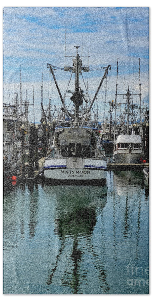 Fishing Vessel Misty Moon By Norma Appleton Bath Towel featuring the photograph Fishing Vessel Misty Moon #3 by Norma Appleton
