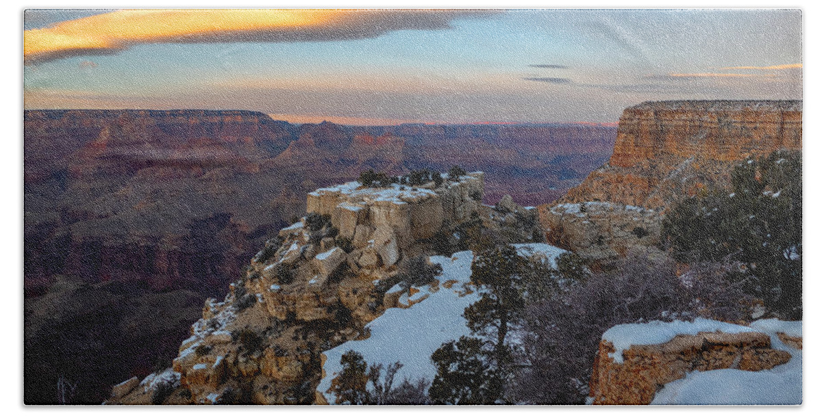 Clouds Sunset Shadows Arizona Grand Canyon Cliffs Colorful Rock Hand Towel featuring the photograph Grand Canyon Winter View #3 by Geno Lee