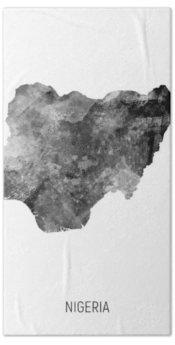 Nigeria Bath Sheet featuring the digital art Nigeria Watercolor Map by Michael Tompsett