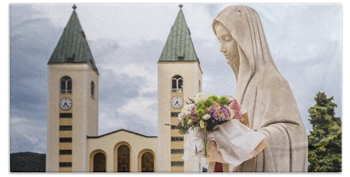 Blessd Hand Towel featuring the photograph statue of The Blessed Virgin Mary #3 by Vivida Photo PC