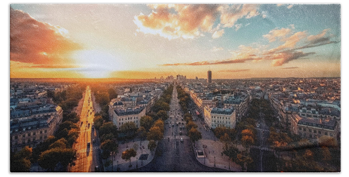 Architecture Bath Towel featuring the photograph Paris City in the evening by Manjik Pictures