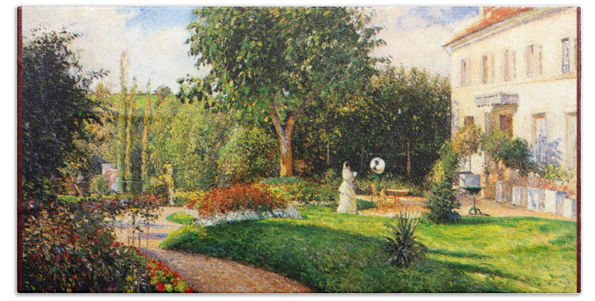 Camille Bath Towel featuring the painting The Garden of Les Mathurins at Pontoise #3 by Camille Pissarro