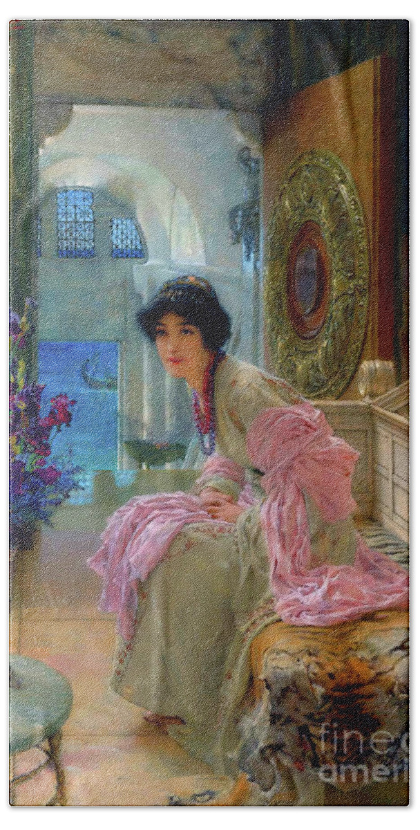 Academism Bath Towel featuring the painting Watching and waiting #3 by Lawrence Alma Tadema