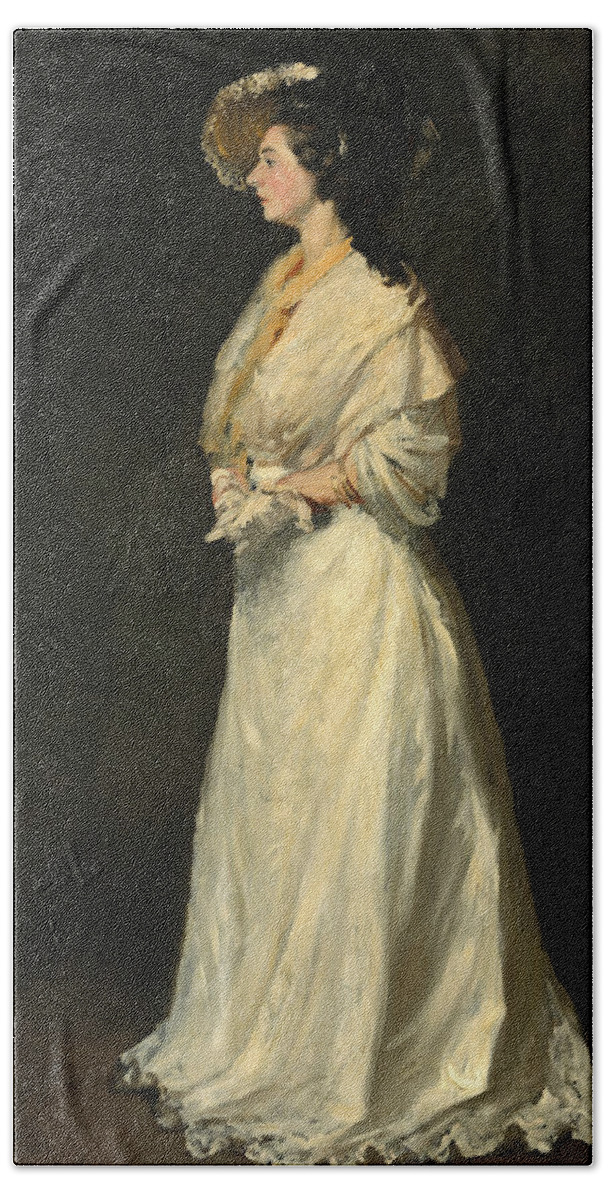 Robert Henri Bath Towel featuring the painting Young Woman in White #4 by Robert Henri