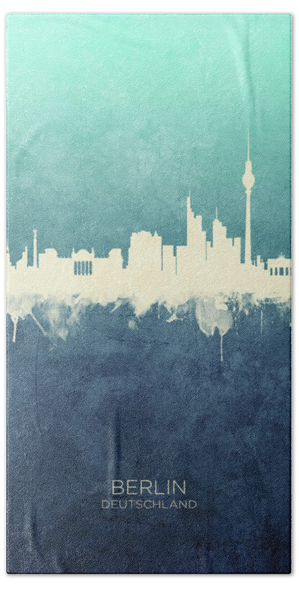 Berlin Hand Towel featuring the digital art Berlin Germany Skyline by Michael Tompsett