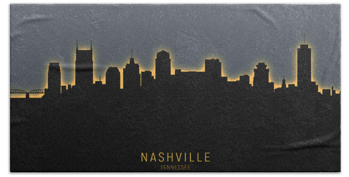 Nashville Hand Towel featuring the digital art Nashville Tennessee Skyline by Michael Tompsett