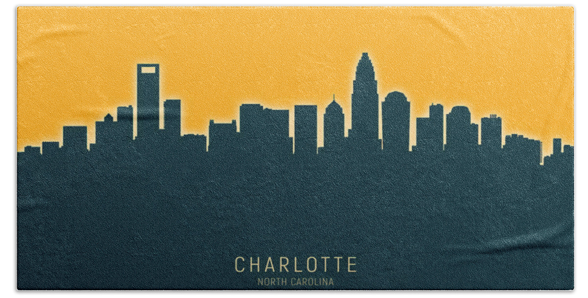 Charlotte Hand Towel featuring the digital art Charlotte North Carolina Skyline by Michael Tompsett