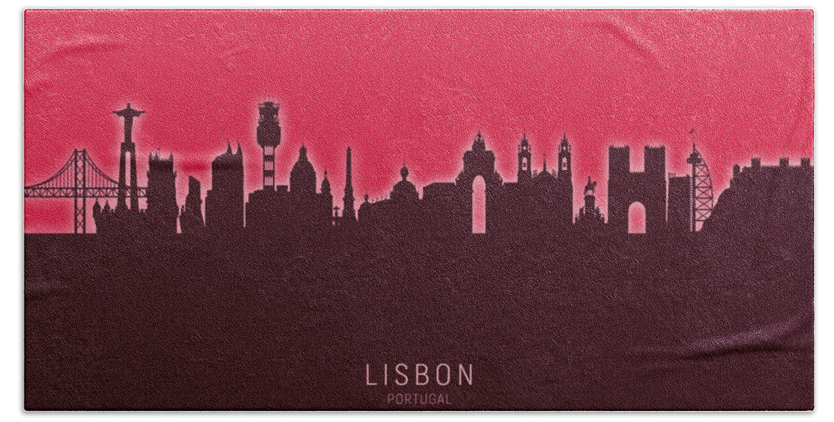 Lisbon Hand Towel featuring the digital art Lisbon Portugal Skyline #32 by Michael Tompsett