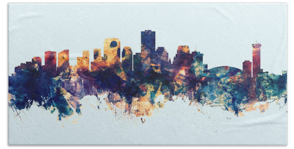 New Orleans Hand Towel featuring the digital art New Orleans Louisiana Skyline #32 by Michael Tompsett