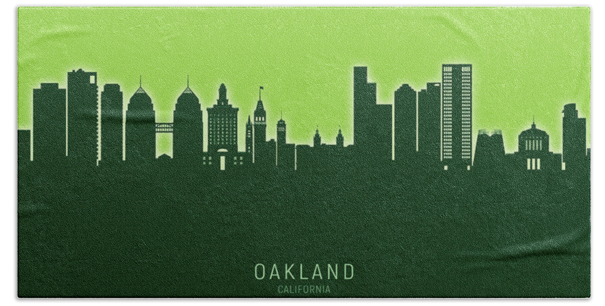 Oakland Hand Towel featuring the digital art Oakland California Skyline #32 by Michael Tompsett