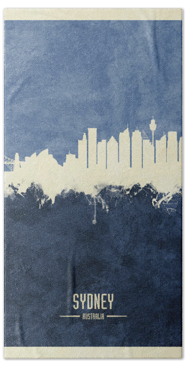 Sydney Hand Towel featuring the digital art Sydney Australia Skyline by Michael Tompsett