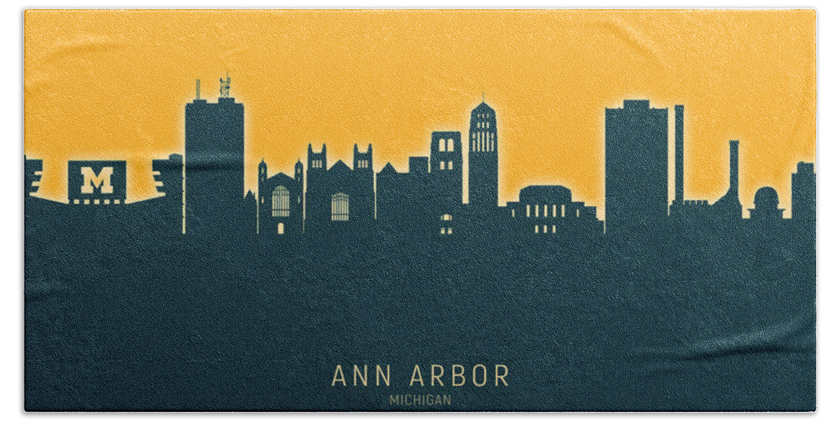 Ann Arbor Bath Towel featuring the digital art Ann Arbor Michigan Skyline #33 by Michael Tompsett