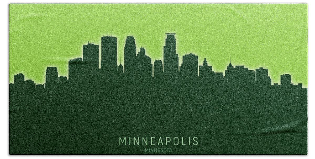 Minneapolis Hand Towel featuring the digital art Minneapolis Minnesota Skyline #33 by Michael Tompsett