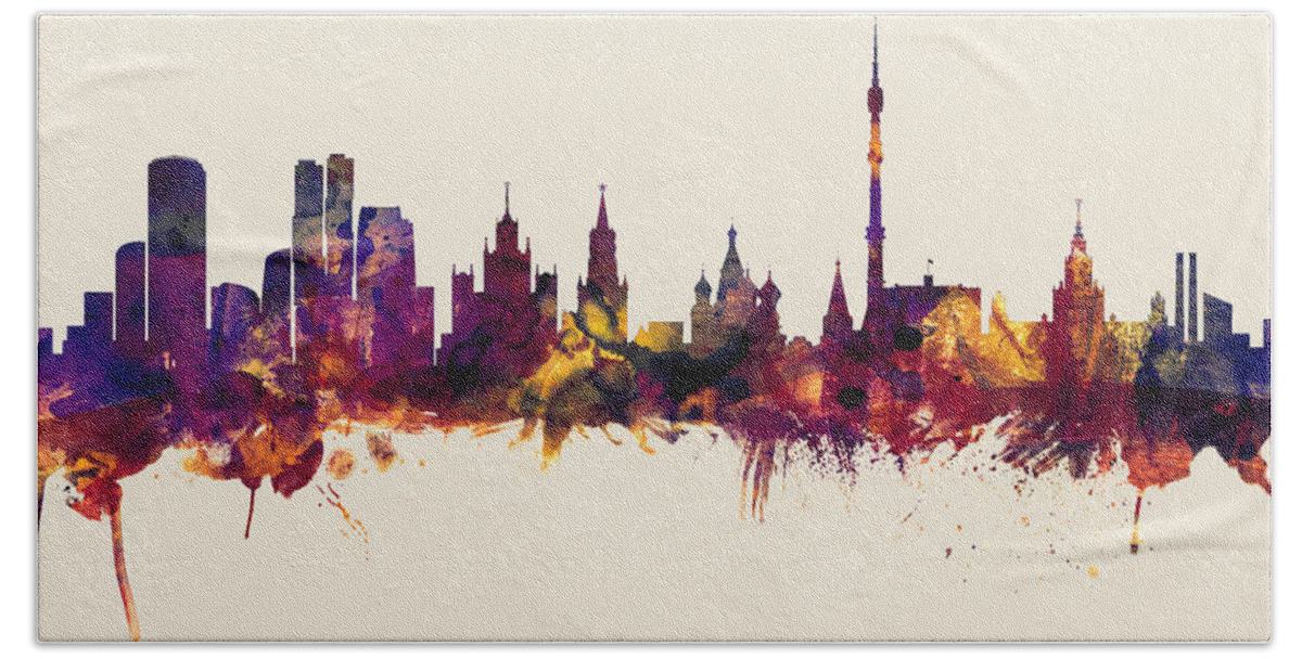 Moscow Hand Towel featuring the digital art Moscow Russia Skyline #33 by Michael Tompsett