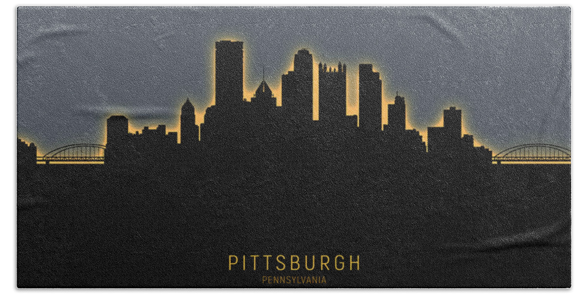 Pittsburgh Hand Towel featuring the digital art Pittsburgh Pennsylvania Skyline by Michael Tompsett