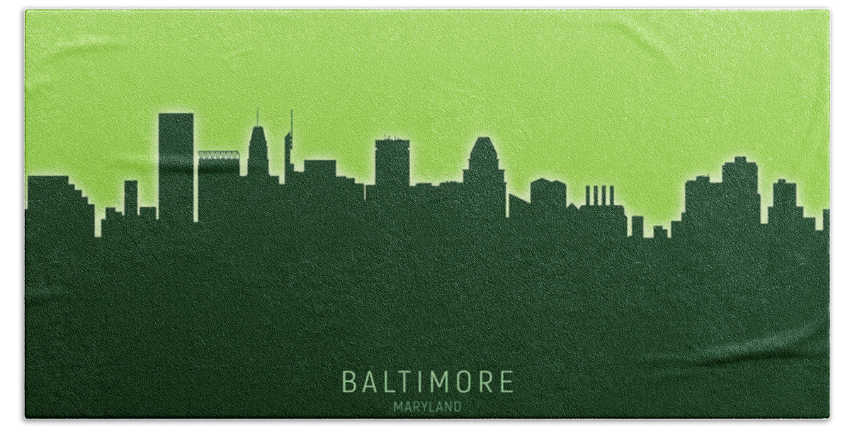 Baltimore Hand Towel featuring the digital art Baltimore Maryland Skyline #35 by Michael Tompsett