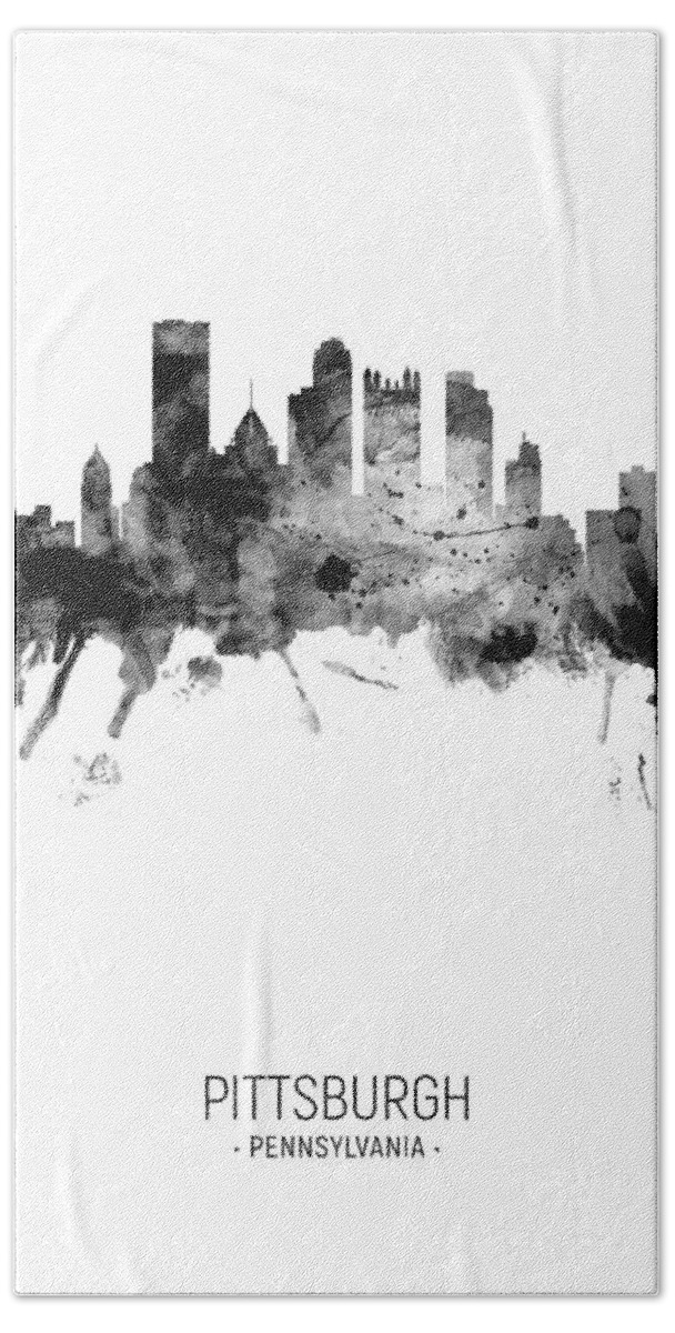 Pittsburgh Hand Towel featuring the digital art Pittsburgh Pennsylvania Skyline #35 by Michael Tompsett
