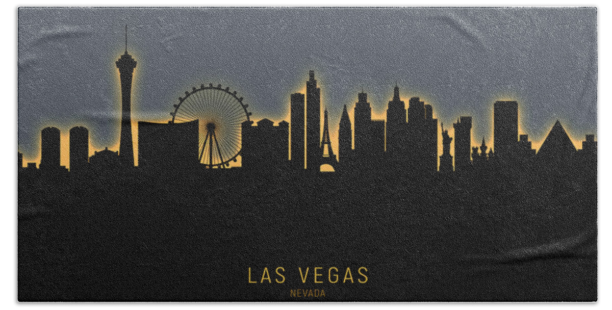 Las Vegas Hand Towel featuring the digital art Las Vegas Nevada Skyline by Michael Tompsett