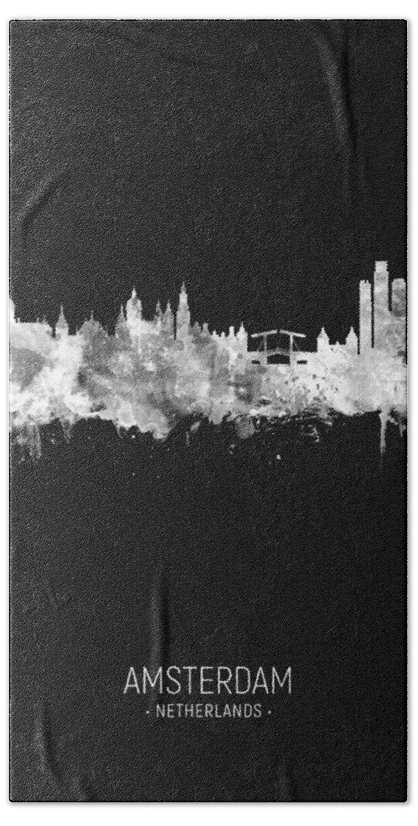 Amsterdam Hand Towel featuring the digital art Amsterdam The Netherlands Skyline #37 by Michael Tompsett