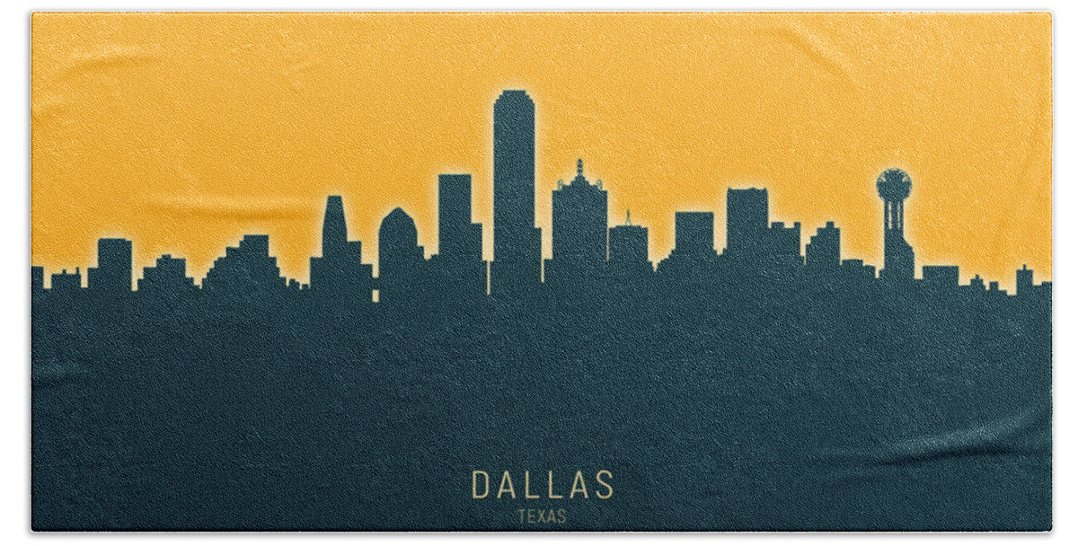 Dallas Hand Towel featuring the digital art Dallas Texas Skyline by Michael Tompsett