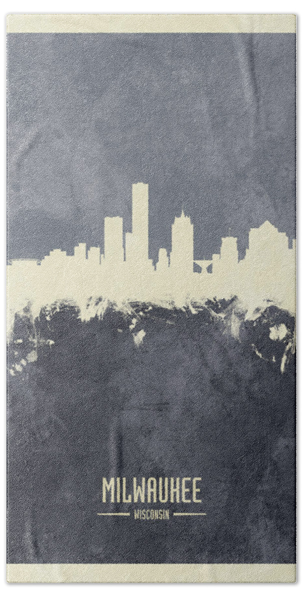 Milwaukee Bath Towel featuring the digital art Milwaukee Wisconsin Skyline #37 by Michael Tompsett