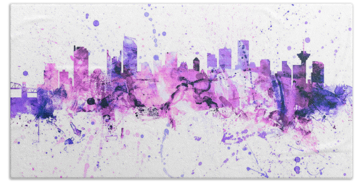 Vancouver Hand Towel featuring the digital art Vancouver Canada Skyline #38 by Michael Tompsett