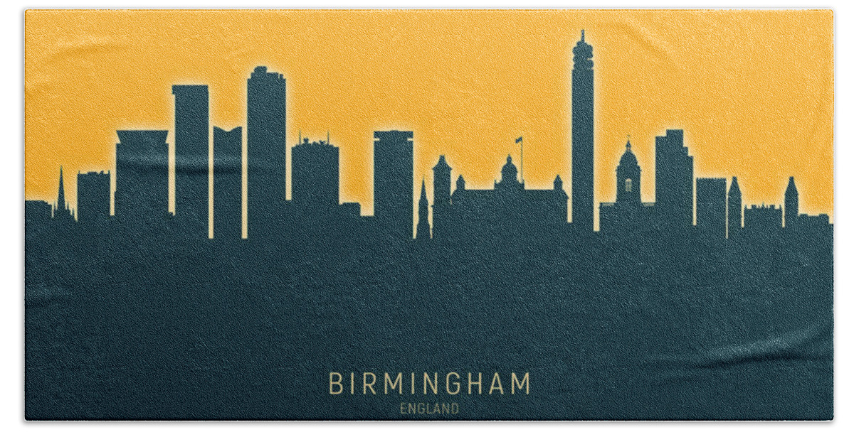 Birmingham Bath Towel featuring the digital art Birmingham England Skyline #39 by Michael Tompsett
