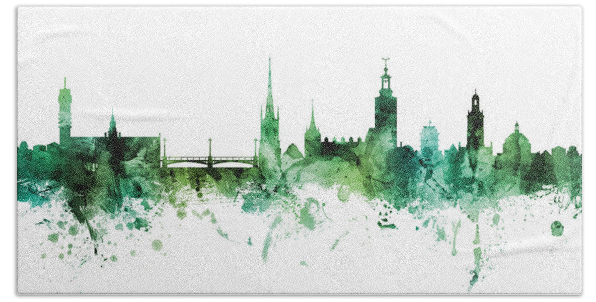 Stockholm Hand Towel featuring the digital art Stockholm Sweden Skyline #39 by Michael Tompsett