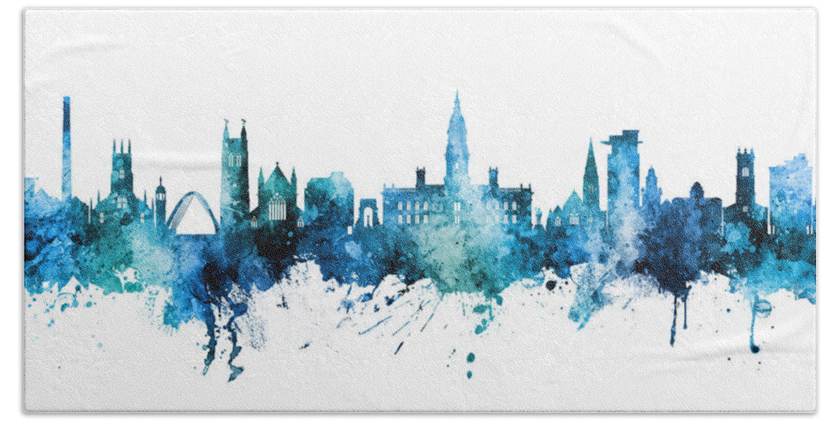 Bolton Hand Towel featuring the digital art Bolton England Skyline #4 by Michael Tompsett