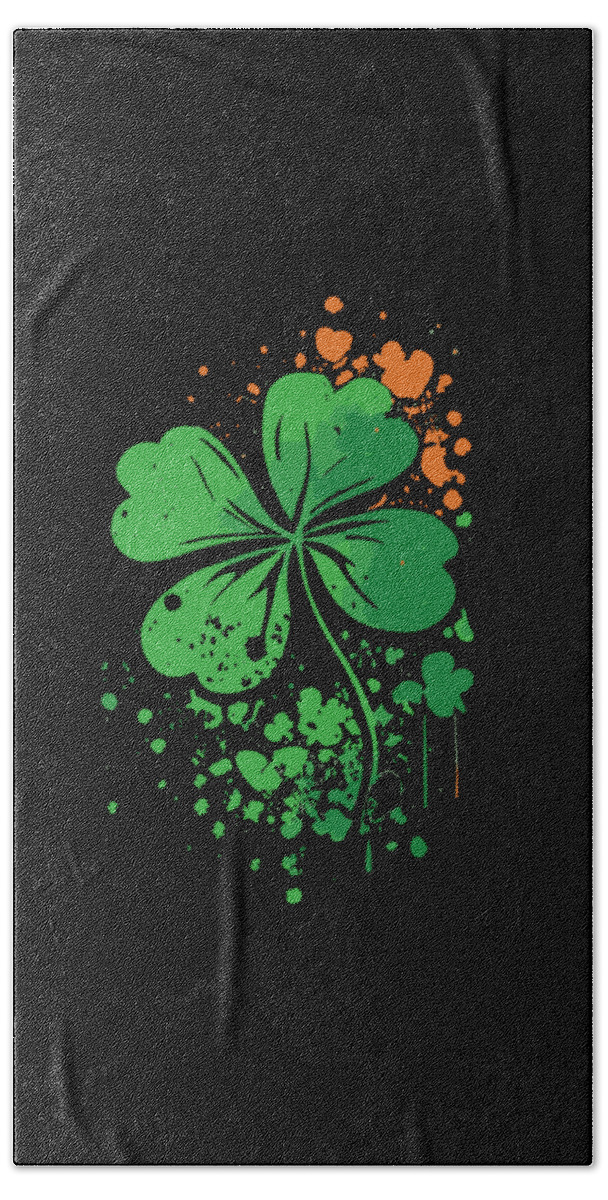 Cool Bath Towel featuring the digital art 4 Leaf Clover St Patricks Day Paint Splatter by Flippin Sweet Gear