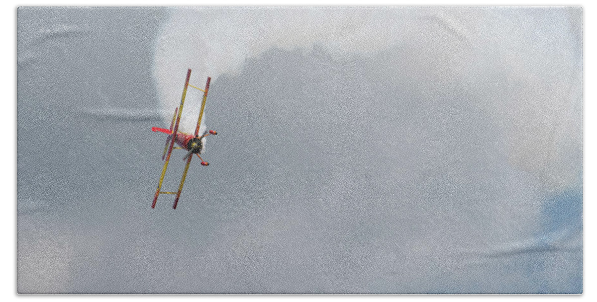 Red Bath Towel featuring the photograph Red and Yellow Airplane by Carolyn Hutchins