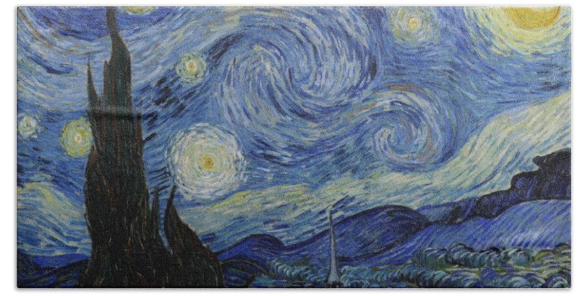 Starry Night Hand Towel featuring the painting The Starry Night by Vincent Van Gogh