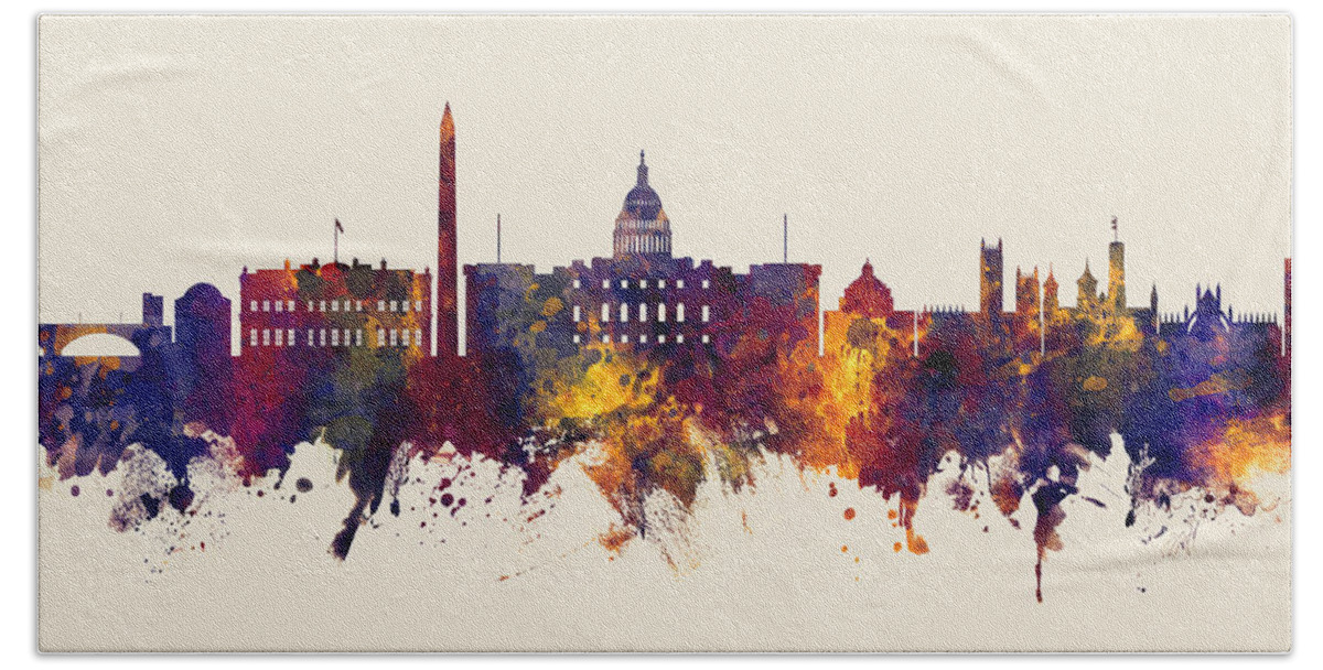 Washington Hand Towel featuring the digital art Washington DC Skyline #41 by Michael Tompsett