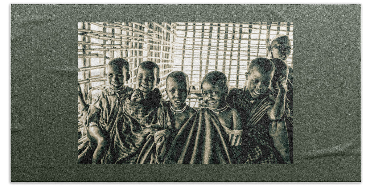 Ngorongoro Maasai Tanzania Bath Towel featuring the photograph Maasai Children Village School Ngorongoro 4239 by Amyn Nasser