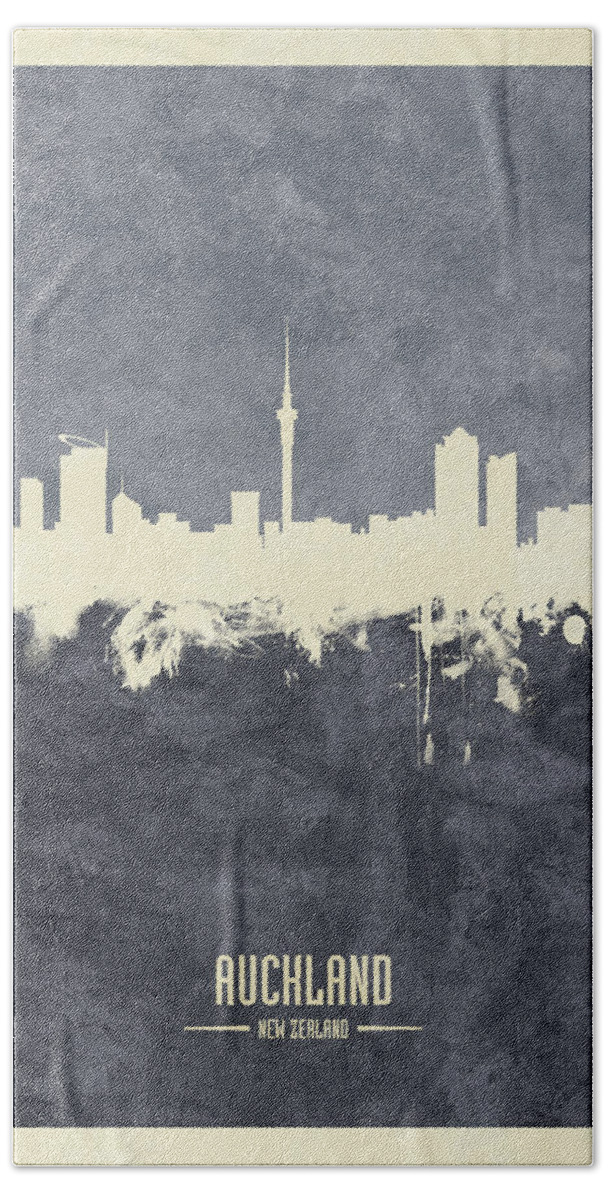 Auckland Hand Towel featuring the digital art Auckland New Zealand Skyline #43 by Michael Tompsett