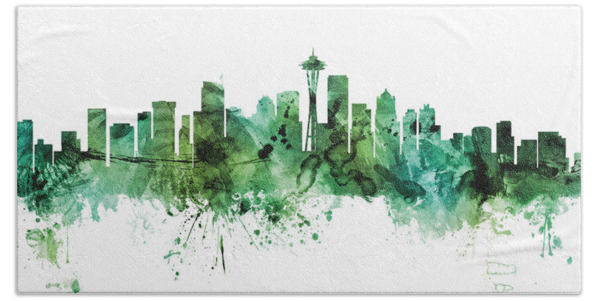 Seattle Bath Towel featuring the digital art Seattle Washington Skyline #45 by Michael Tompsett