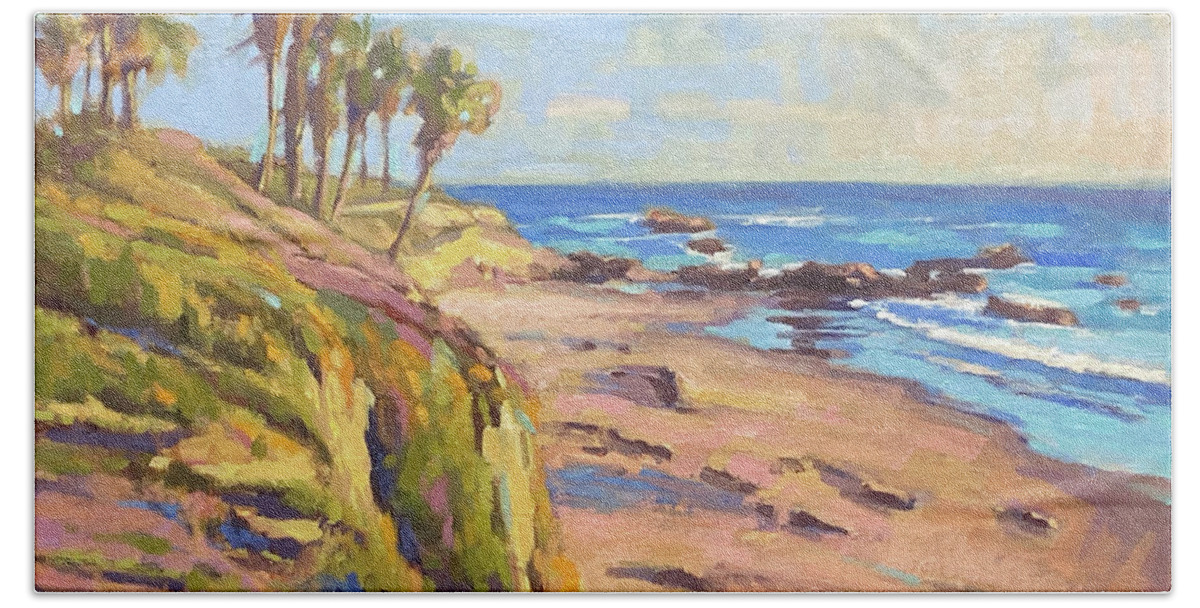 Picnic Hand Towel featuring the painting Late Afternoon at Picnic Beach by Konnie Kim