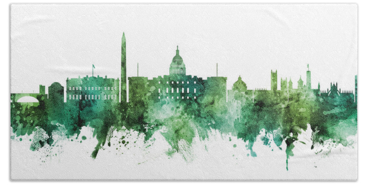 Washington Hand Towel featuring the digital art Washington DC Skyline by Michael Tompsett